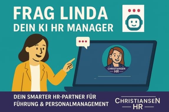 Das Bild zeigt Frag Linda als KI Manager auf einem Bildschirm